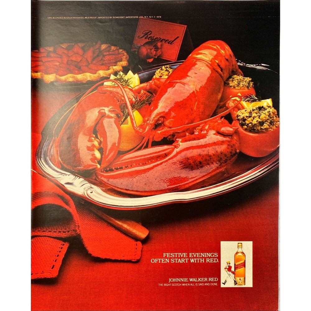 Johnnie Walker Red "Festive Evenings Start with Red: Red Lobster" Print Ad 1979